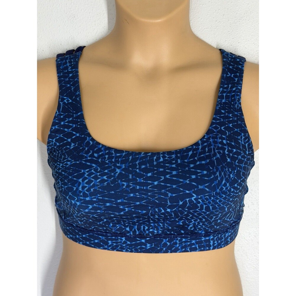 Lululemon Energy Sports Bra Exhale Samba Snake Kayak Blue Hero Strappy Gym Sz 10